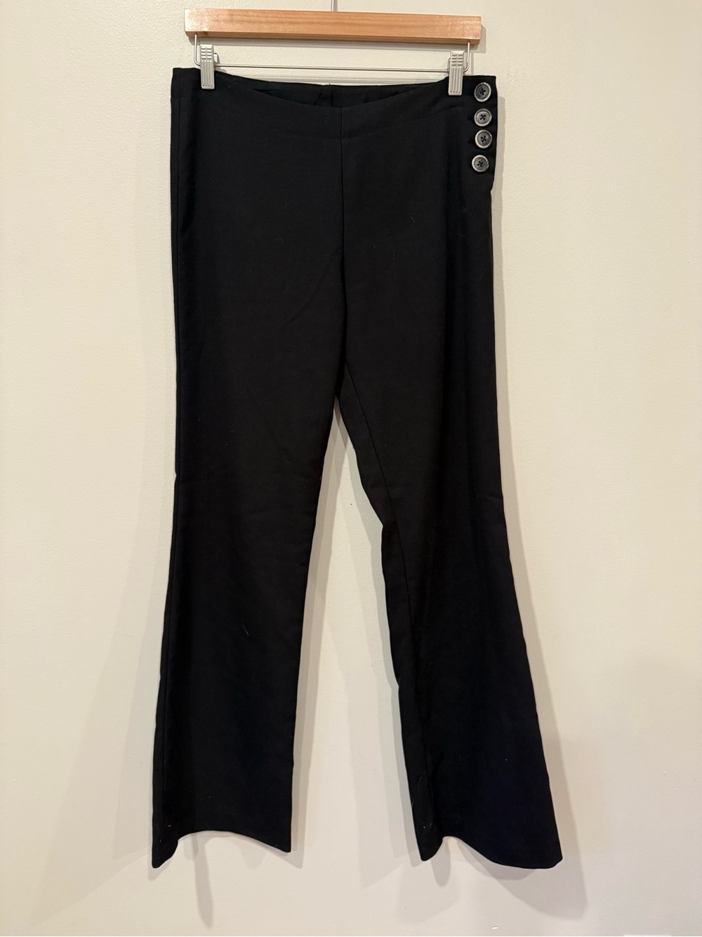 Elevenses Anthropologie Black Sailor Button Wide Leg Dress Pants Size 8